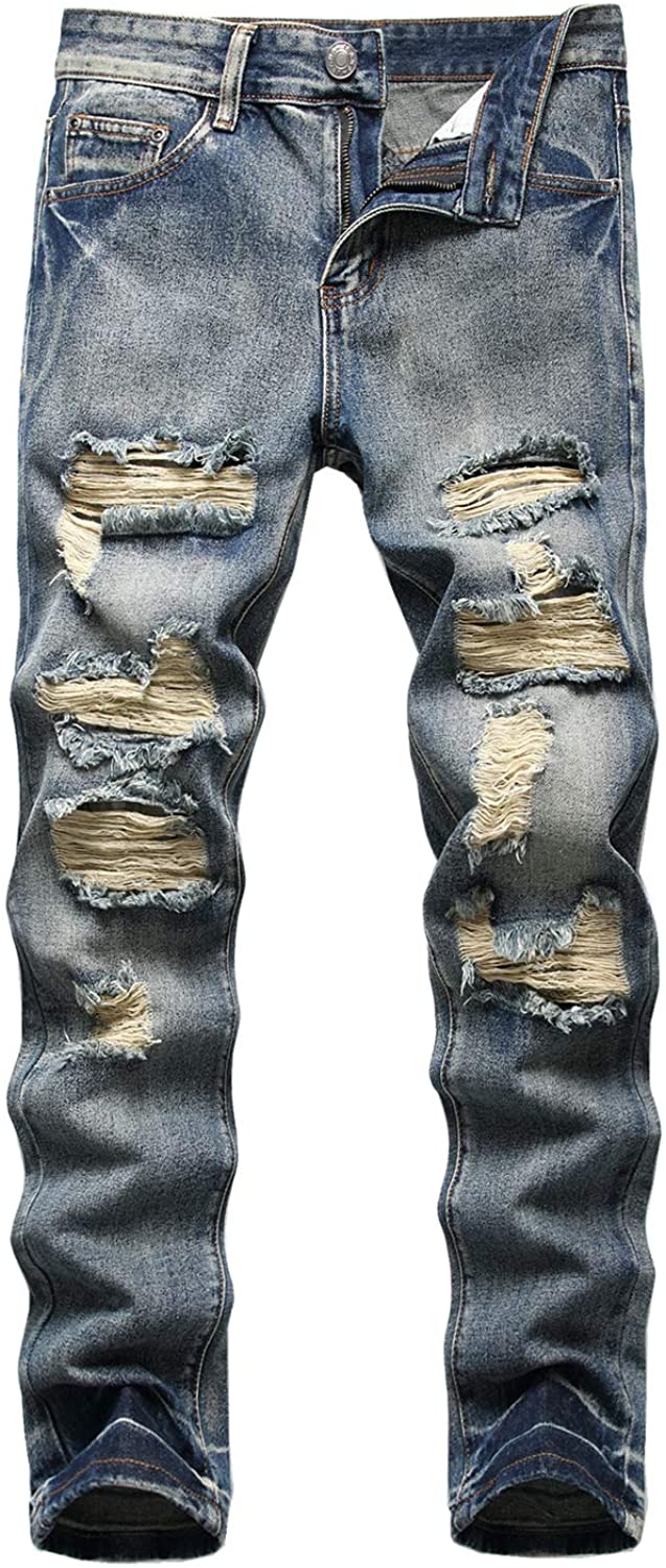 Liuhond Men's Ripped Straight Fit Jeans Pants