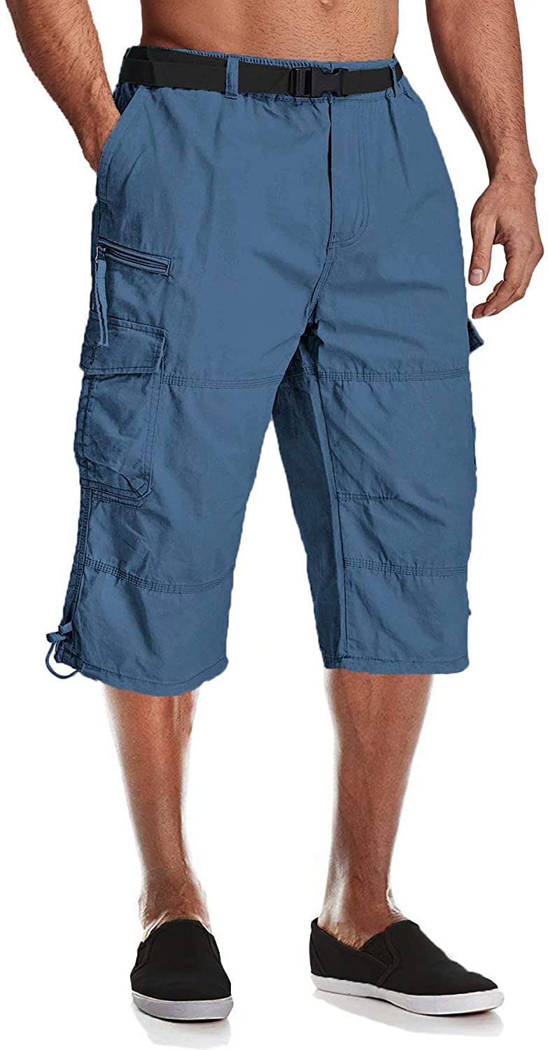MAGCOMSEN Men's Capri Pants Twill Elastic Below Knee Cargo Shorts 3/4 Capri  Long