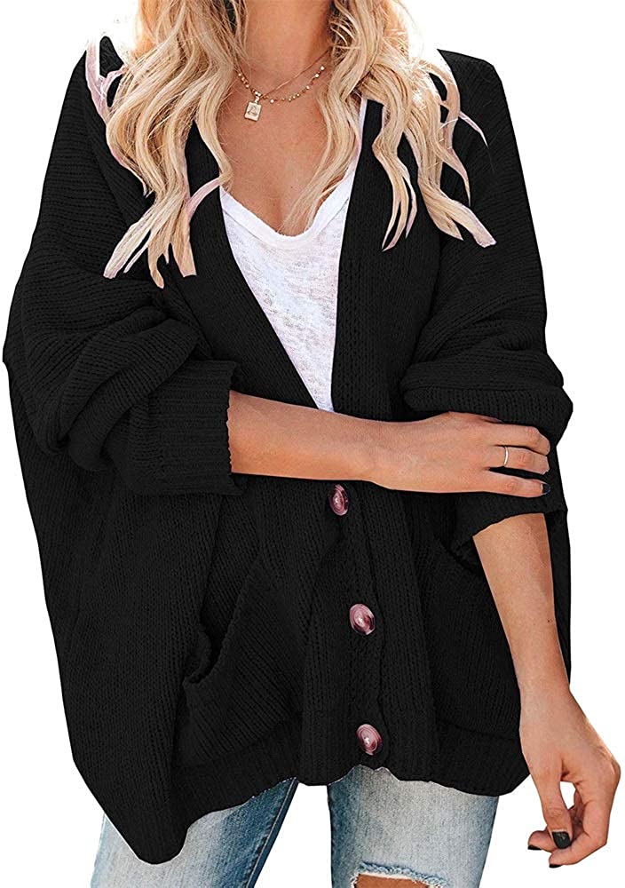 Haloumoning Womens Oversized Open Front Cardigan Sweater Plus Size Btwing Sleeve Casual Chunky Knit Loose Cozy Outwear S-3XL 