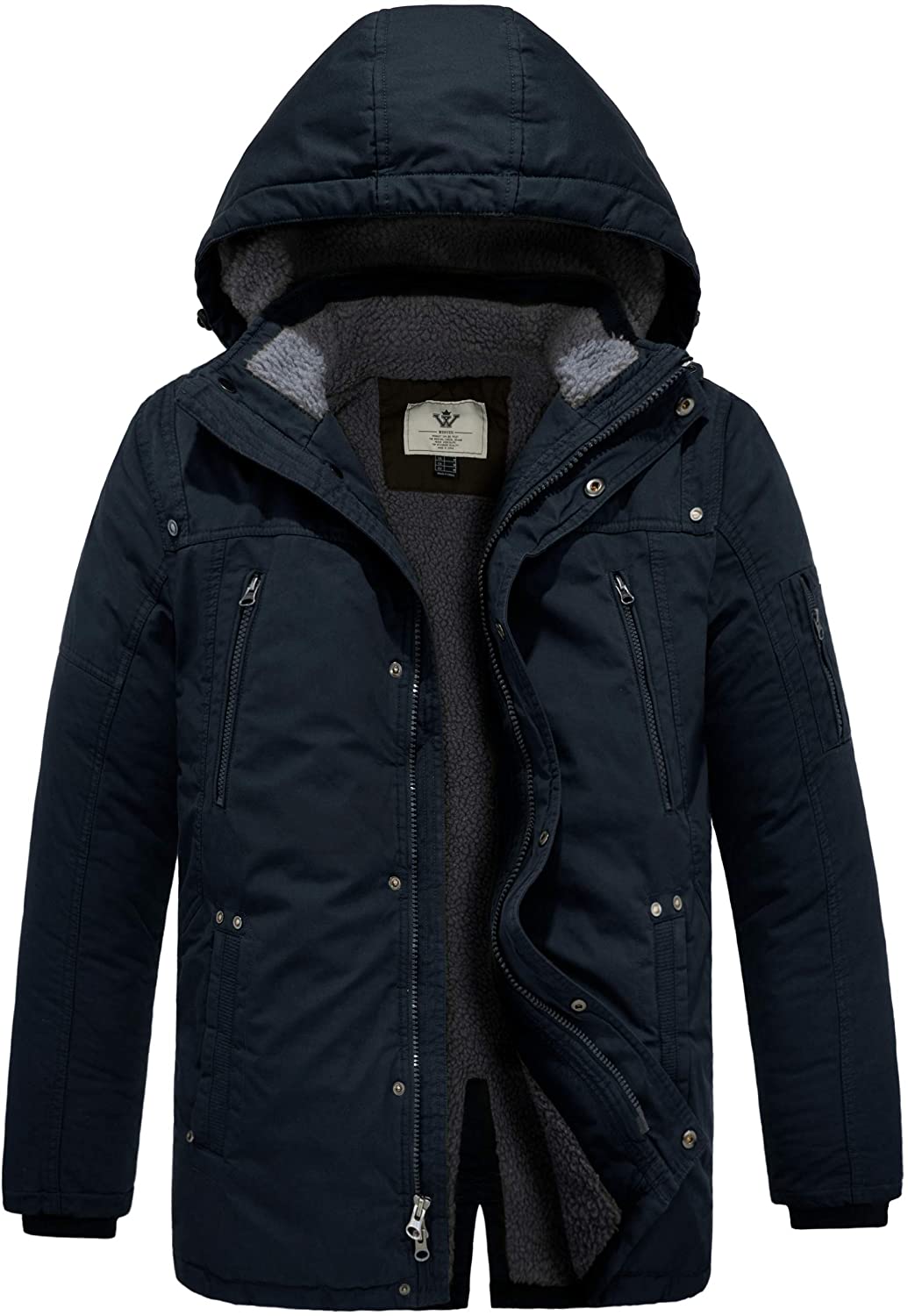 WenVen Men's Winter Warm Parka Jacket Sherpa Lined Cotton
