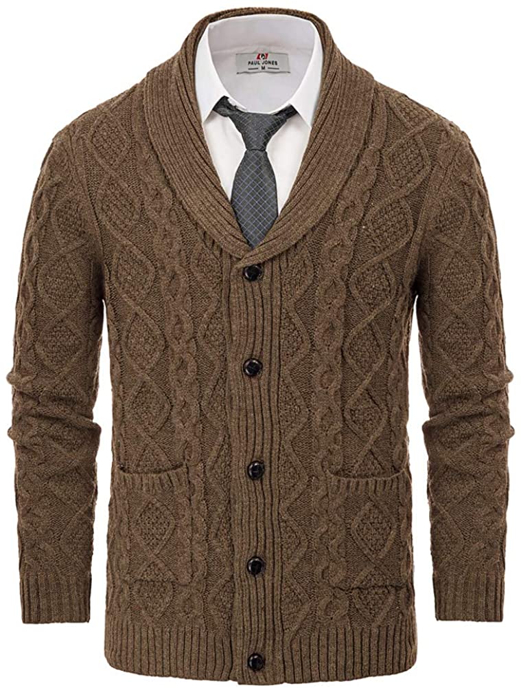 Generic Mens Fashion Shawl Collar Knitted Sweater Button Down Cardigan Sweater 