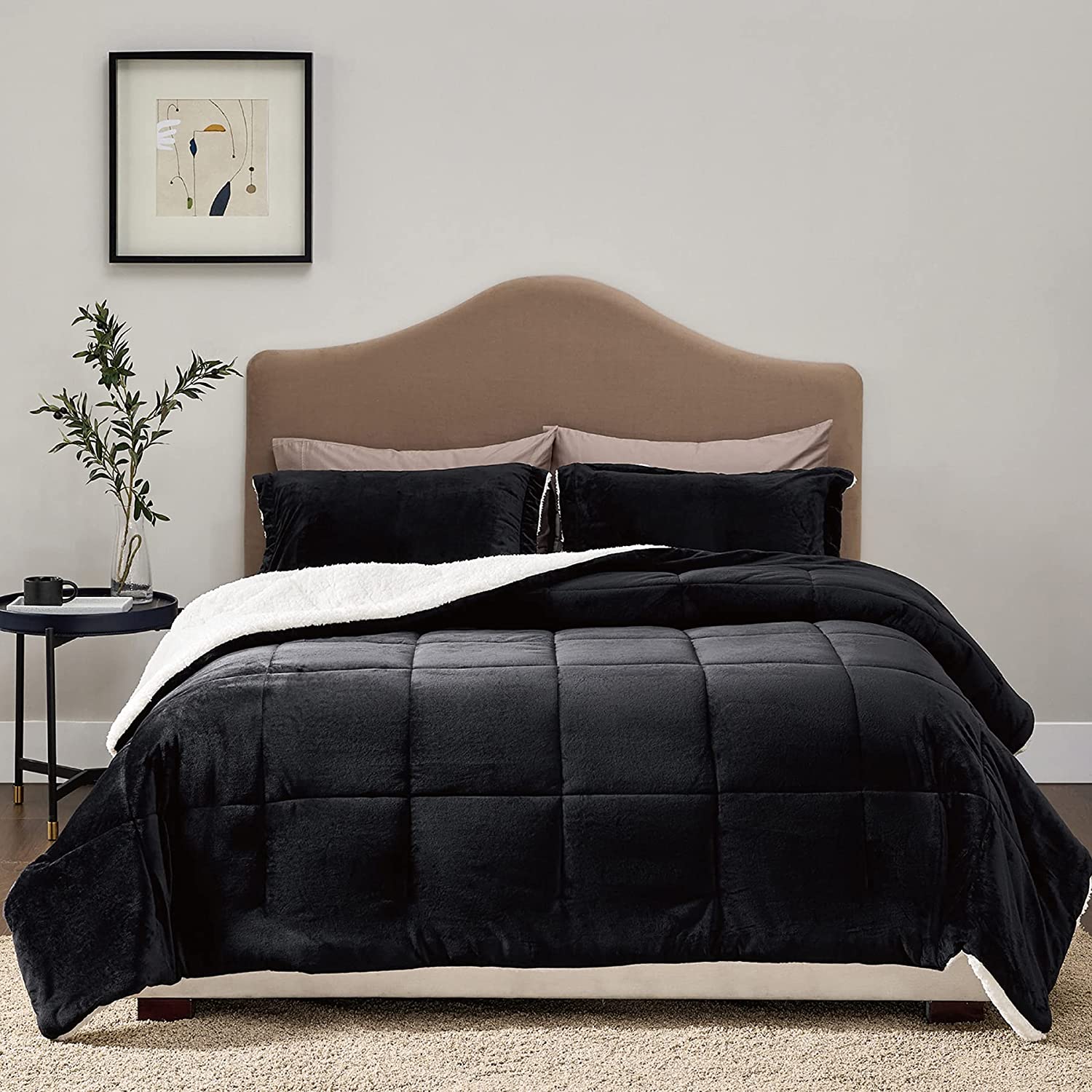 Bedsure Down Alternative Comforter Set King Size Grey Reversible Sherpa Duvet In