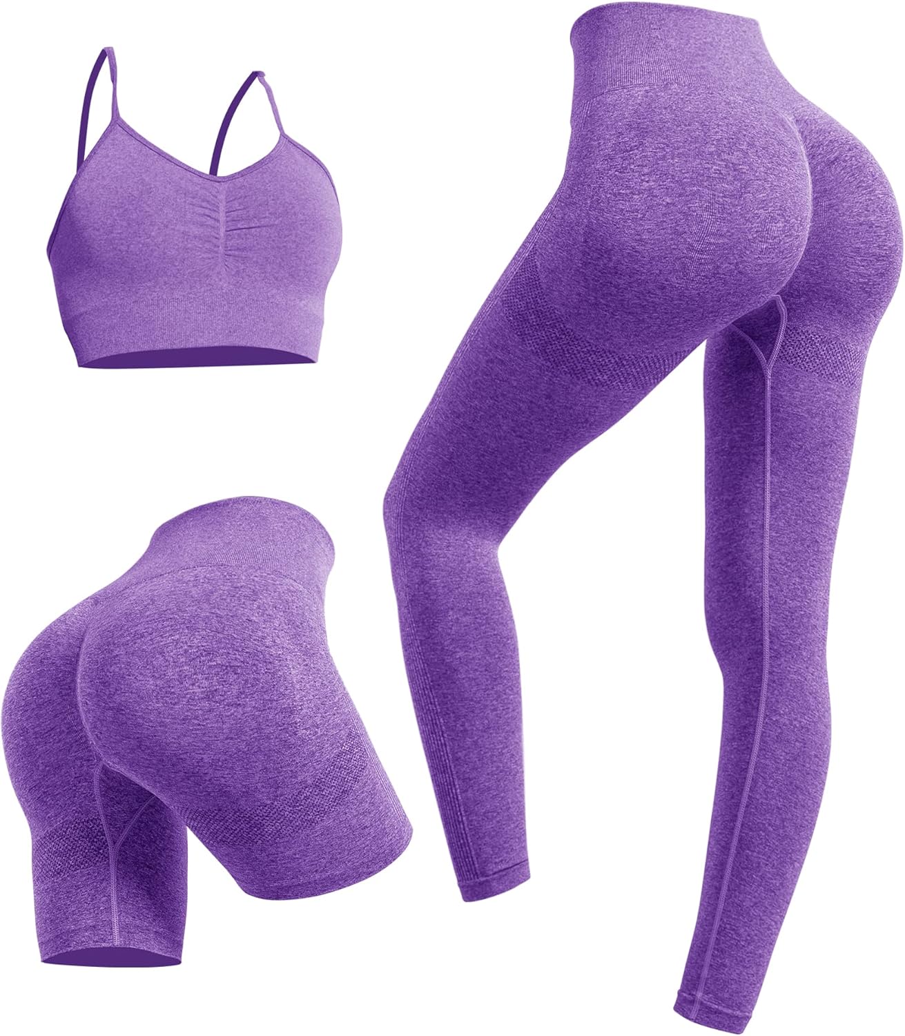  Women's 3 Piece Workout Sets Neck Pleated Strappy