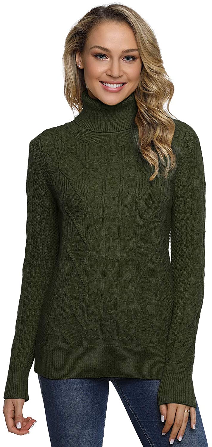 PrettyGuide Women's Turtleneck Sweater Long Sleeve Cable Knit
