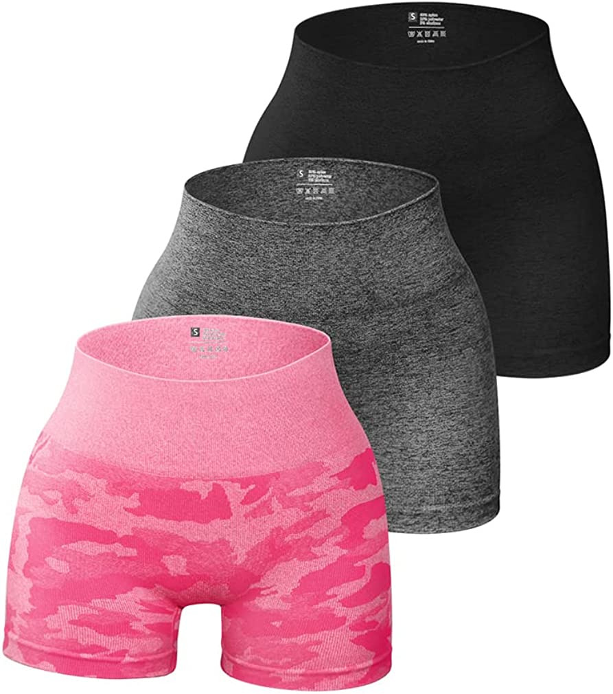 OQQ 3 Piece for Women Yoga Shorts Workout Athletic Seamless High Wasit Gym  Leggings, Grey Orange Mintgreen 