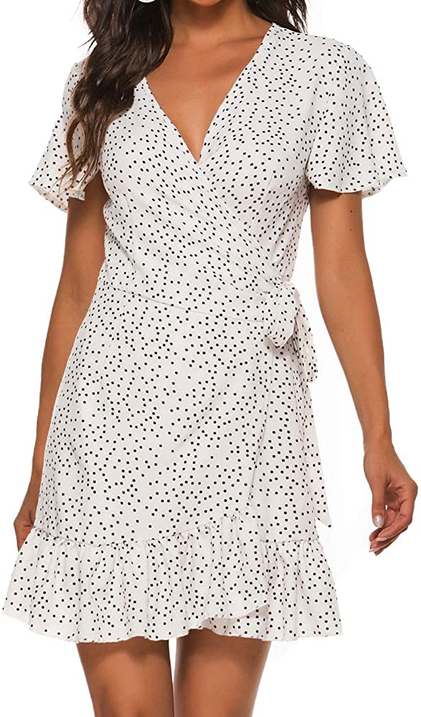 Naggoo Women's Summer Wrap V Neck Ruffle Short Sleeve Mini Floral Dress |  eBay