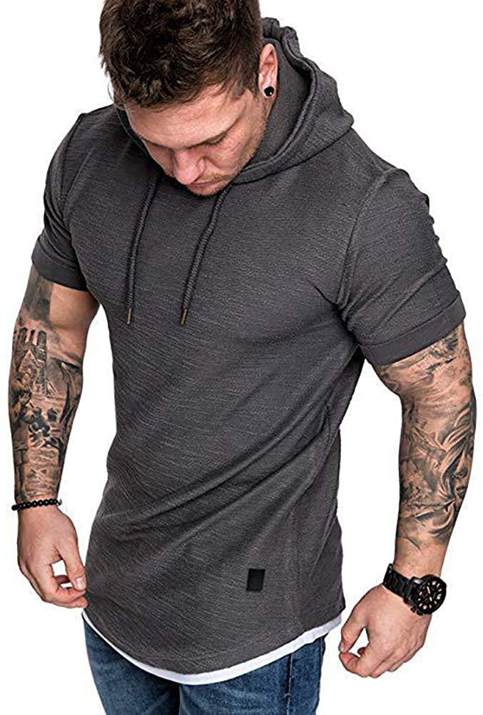 thumbnail 10 - Men&#039;s Casual Hooded T-Shirts - Fashion Short Sleeve Solid Color Pullover Top Sum