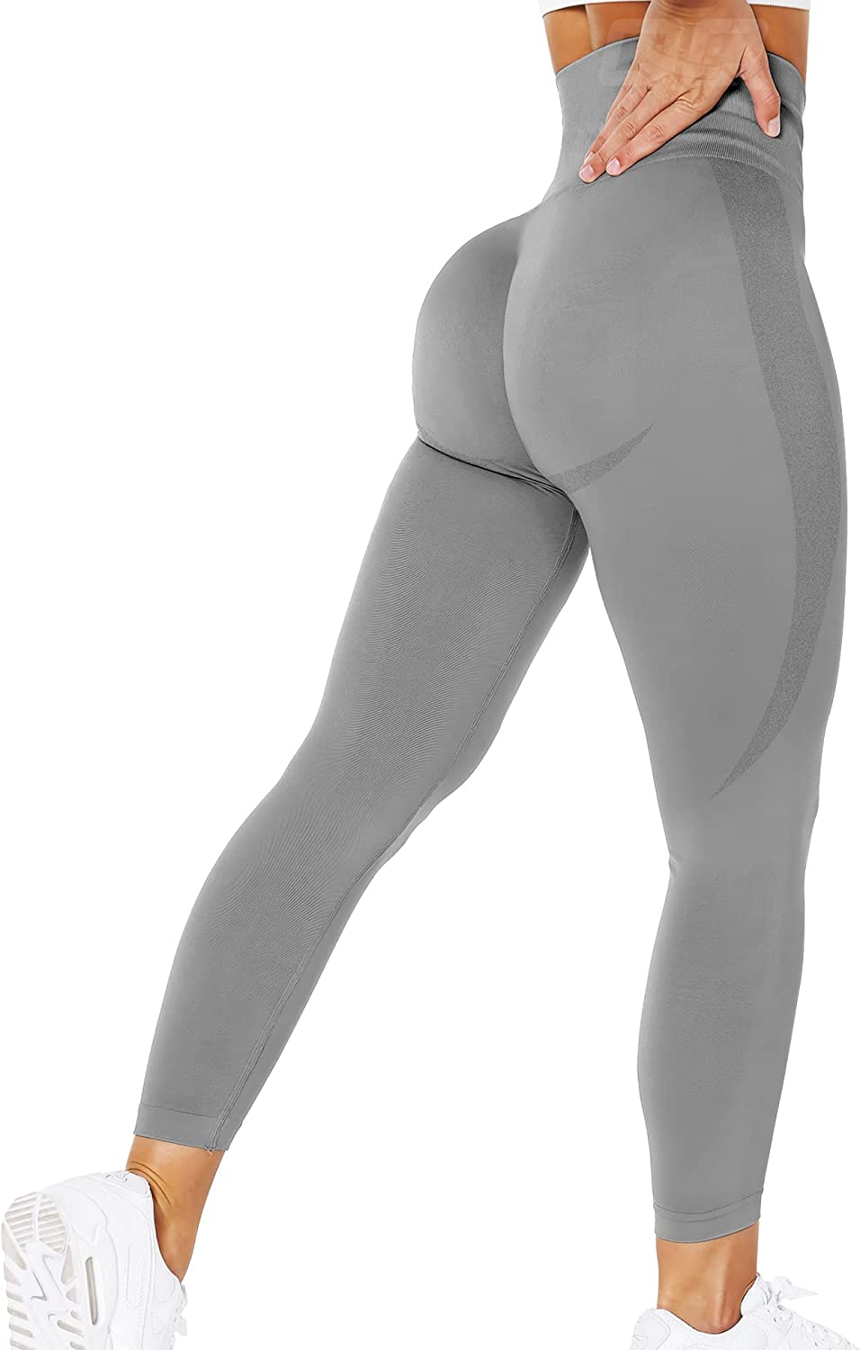 QOQ Women's Seamless Leggings High Waist Gym Running Vital Yoga Pants Butt  Lift Workout Tights Tummy Control, #20 Solid Smile Black, Medium
