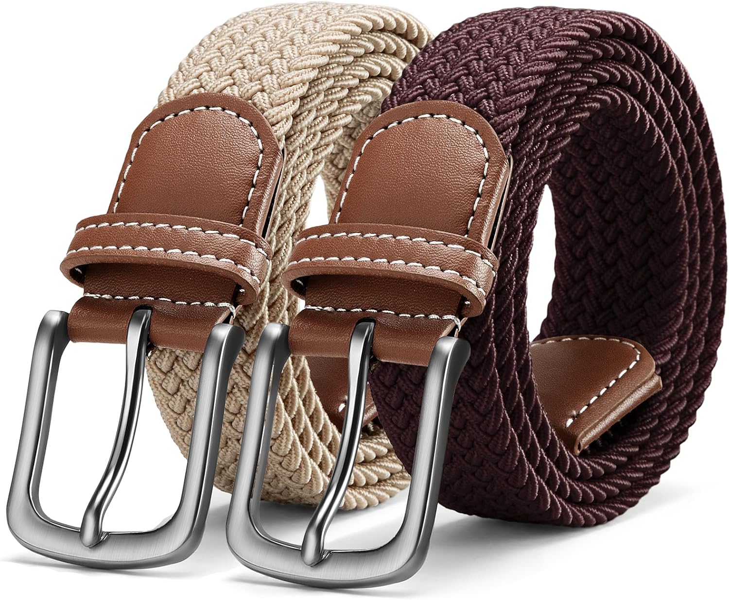 Zitahli mens belt 2 Pack - Mens Casual Stretch Braided Belts Elastic 1 3/8  for