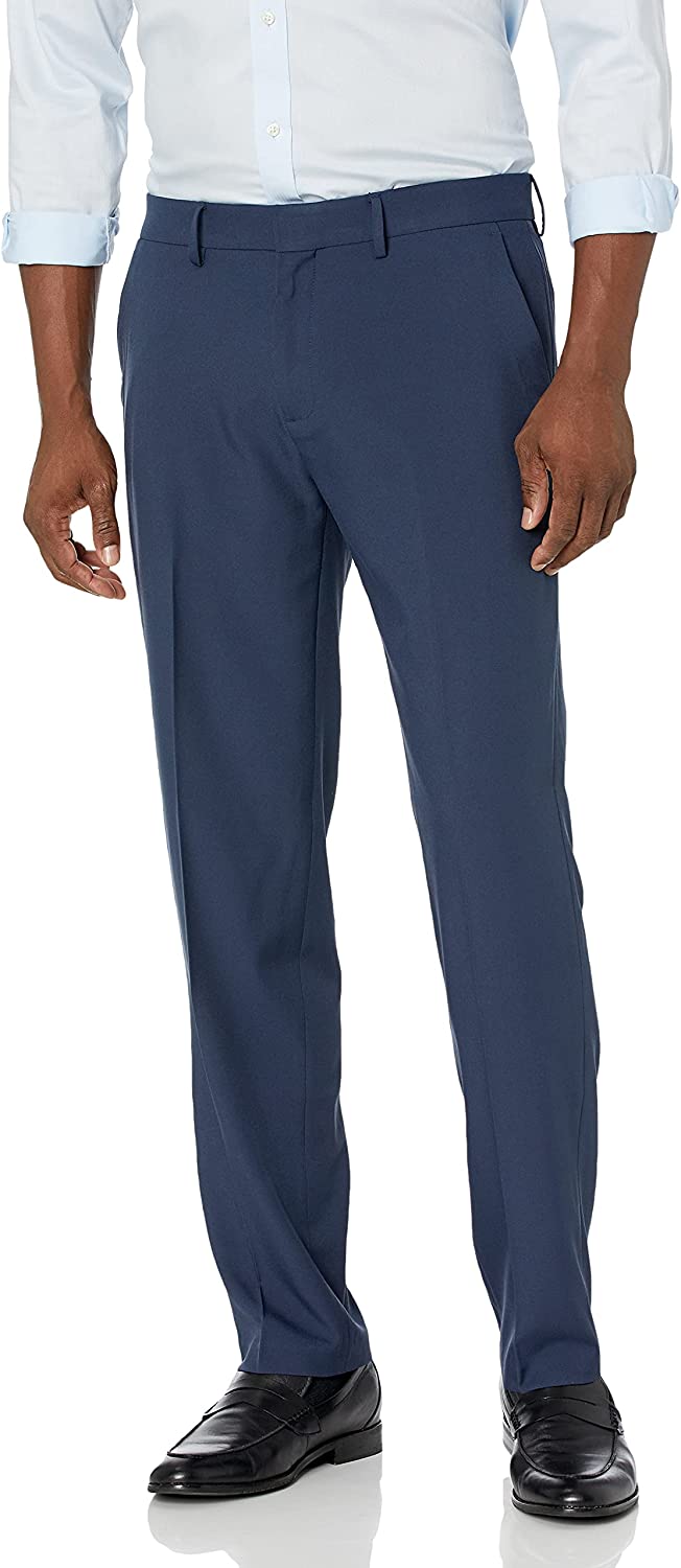 HAGGAR Men's The Active Series Performance Straight & Slim Fit Flat Front  Dress Pant