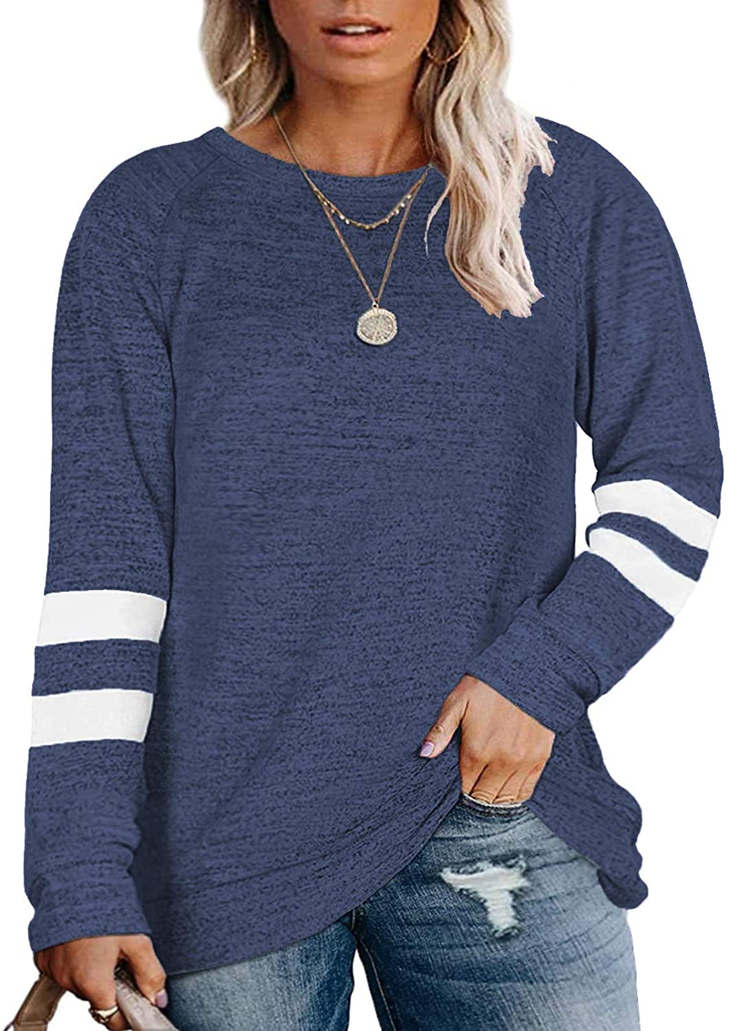 DOLNINE Plus Size Sweatshirts for Women Long Sleeve Oversized Tunic Tops 