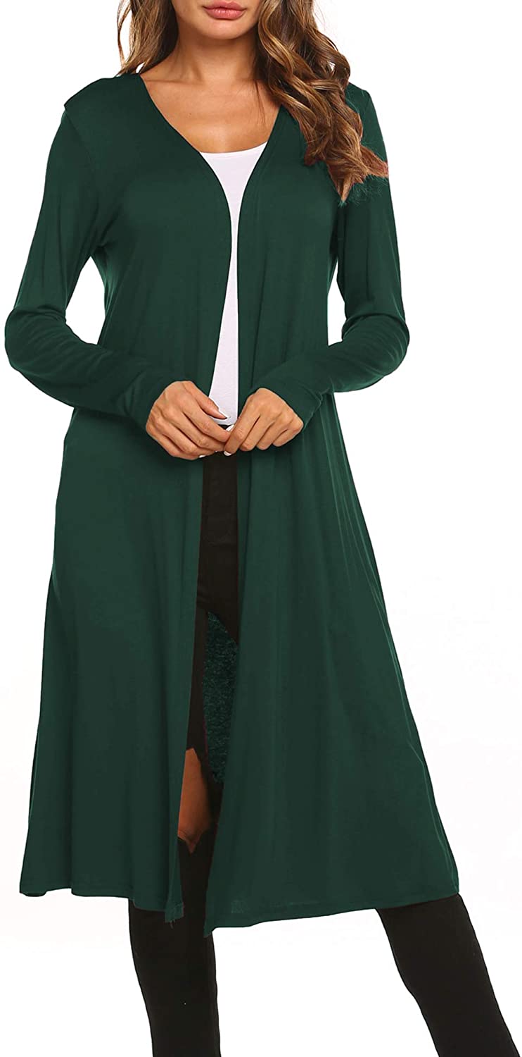 Women Plus Size Long Open Front Drape Maxi Cardigan Lightweight