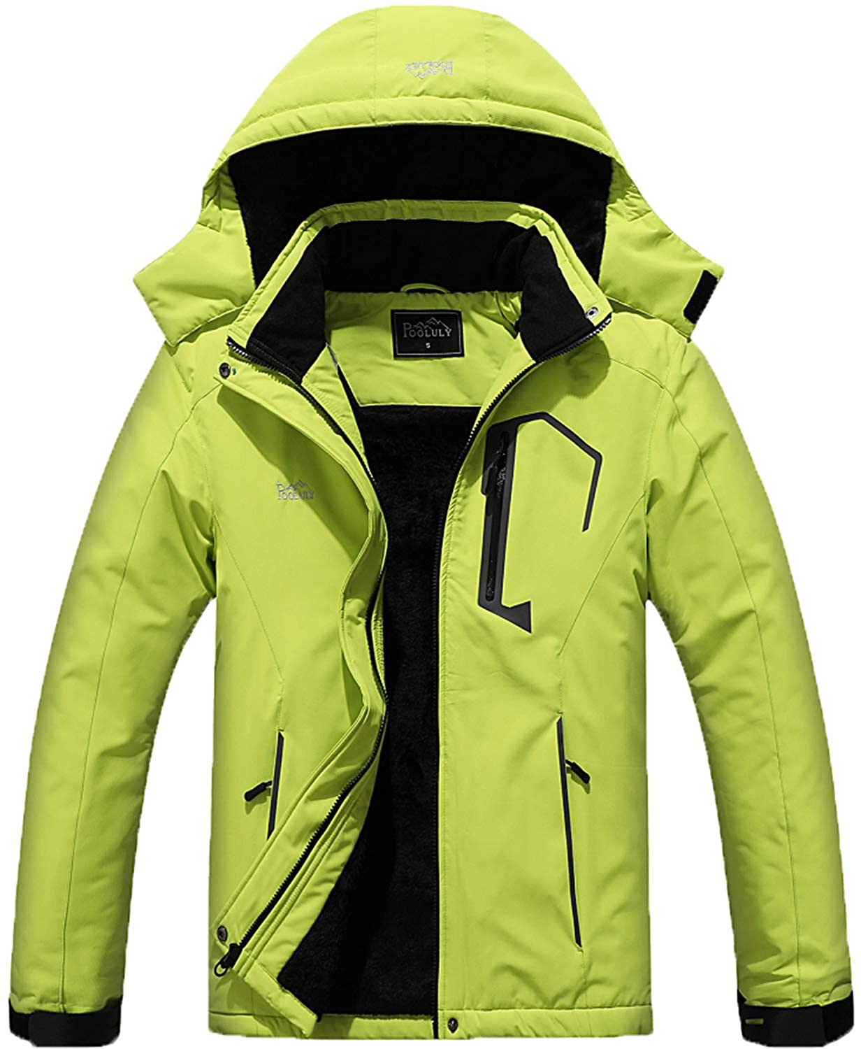 Pooluly Men's Ski Jacket Warm Winter Waterproof Windbreaker Hooded Raincoat Snowboarding Jackets 