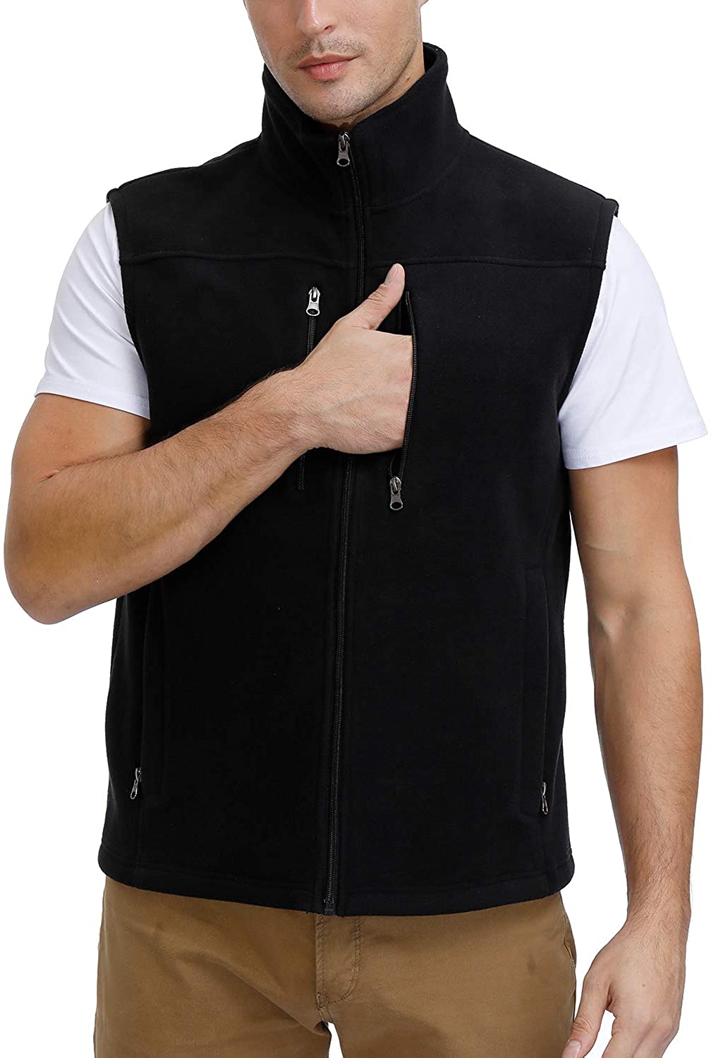 AIEOE Men's Fleece Vests Full-Zip Up Jackets Sleeveless Softshell Outerwear 
