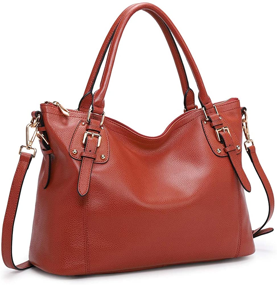 Kattee Womens Genuine Leather Tote Bag Shoulder Handbag With Adjustable Handles Light Brown 2 