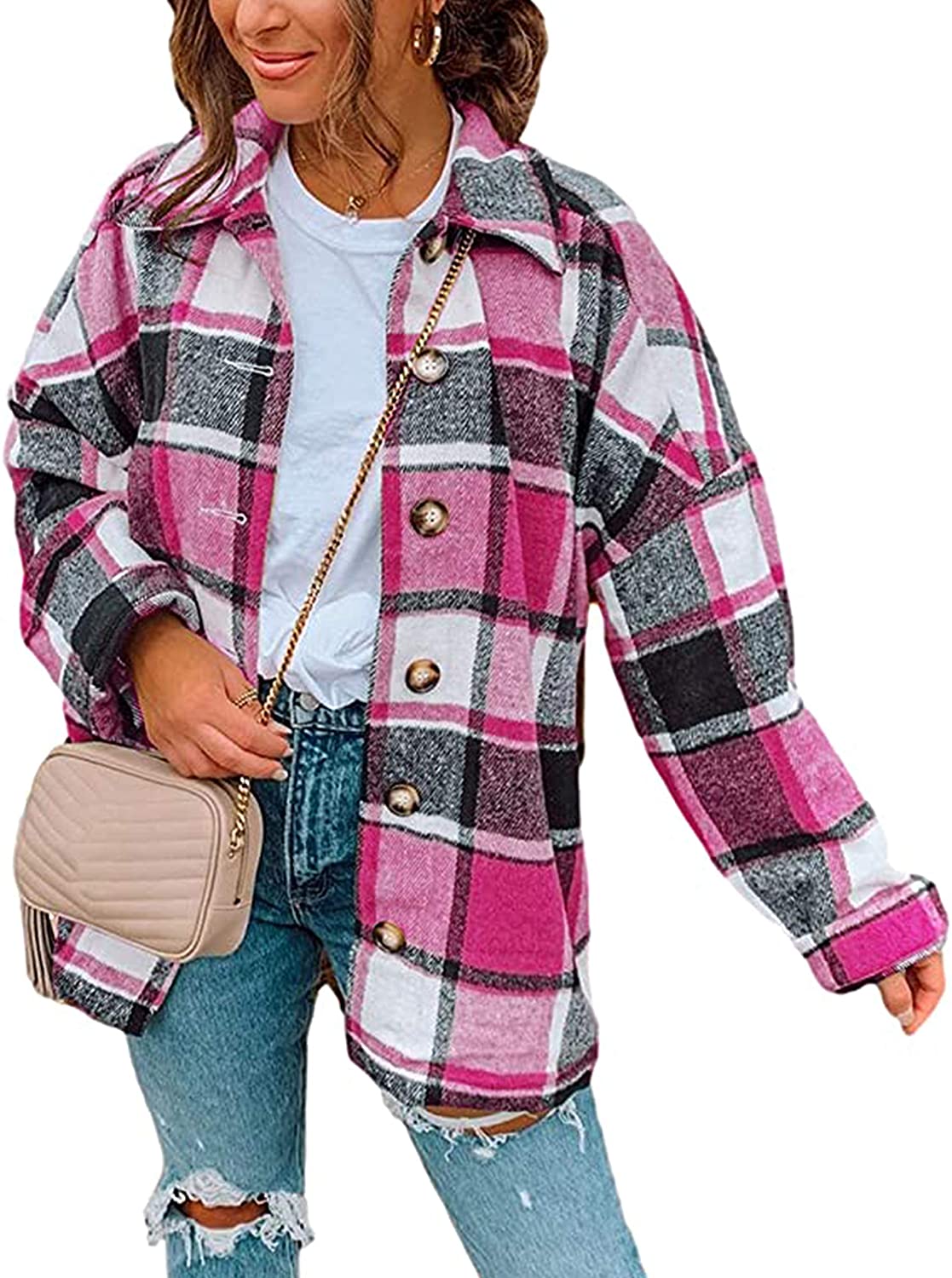 Pink Jacket - Plaid Jacket - Plaid Shacket - Button Down Shacket