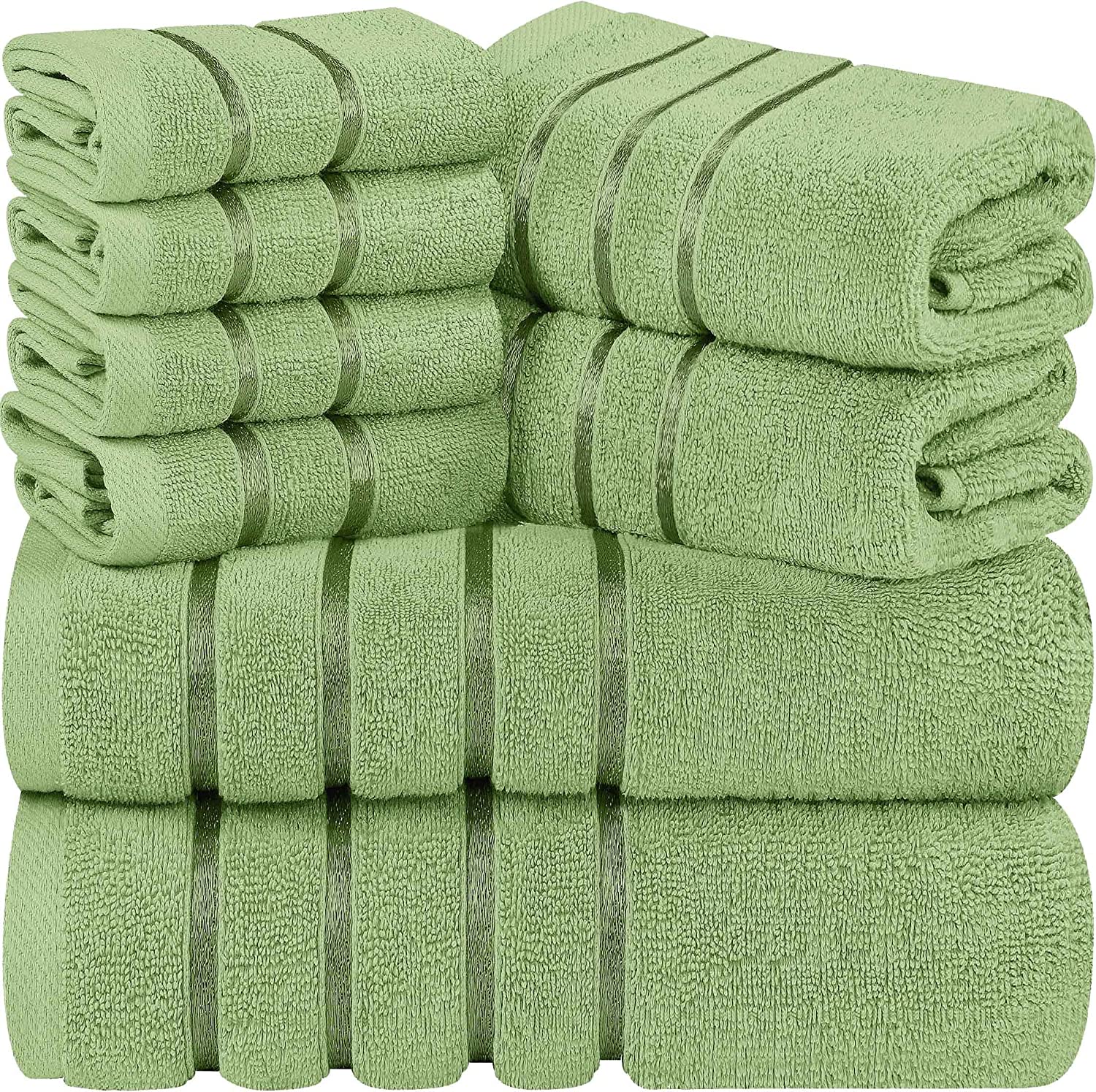 8pc Cotton Bath Towel Set Dark Green