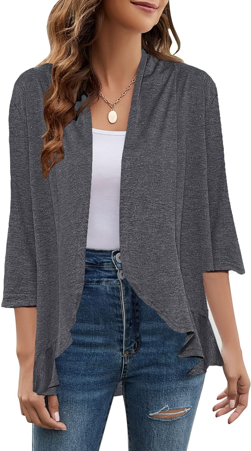 Yekaty Women Cardigan 3/4 Sleeves Open Front Lightweight Cardigan ...