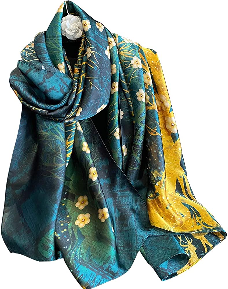 NUWEERIR Womens 100% Large Mulberry Silk Scarf Long Satin Scarf Fashion  Designer