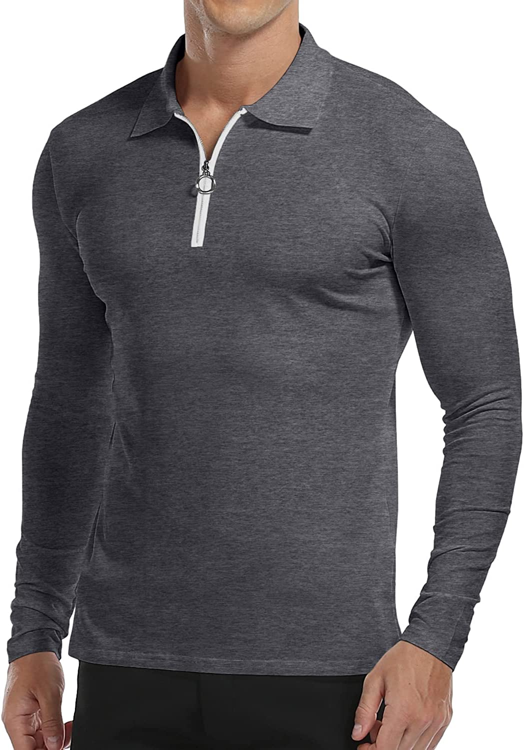 YTD Men's Short/Long Sleeve Polo Shirts Quarter-Zip Casual Slim Fit Lapel  Neck B