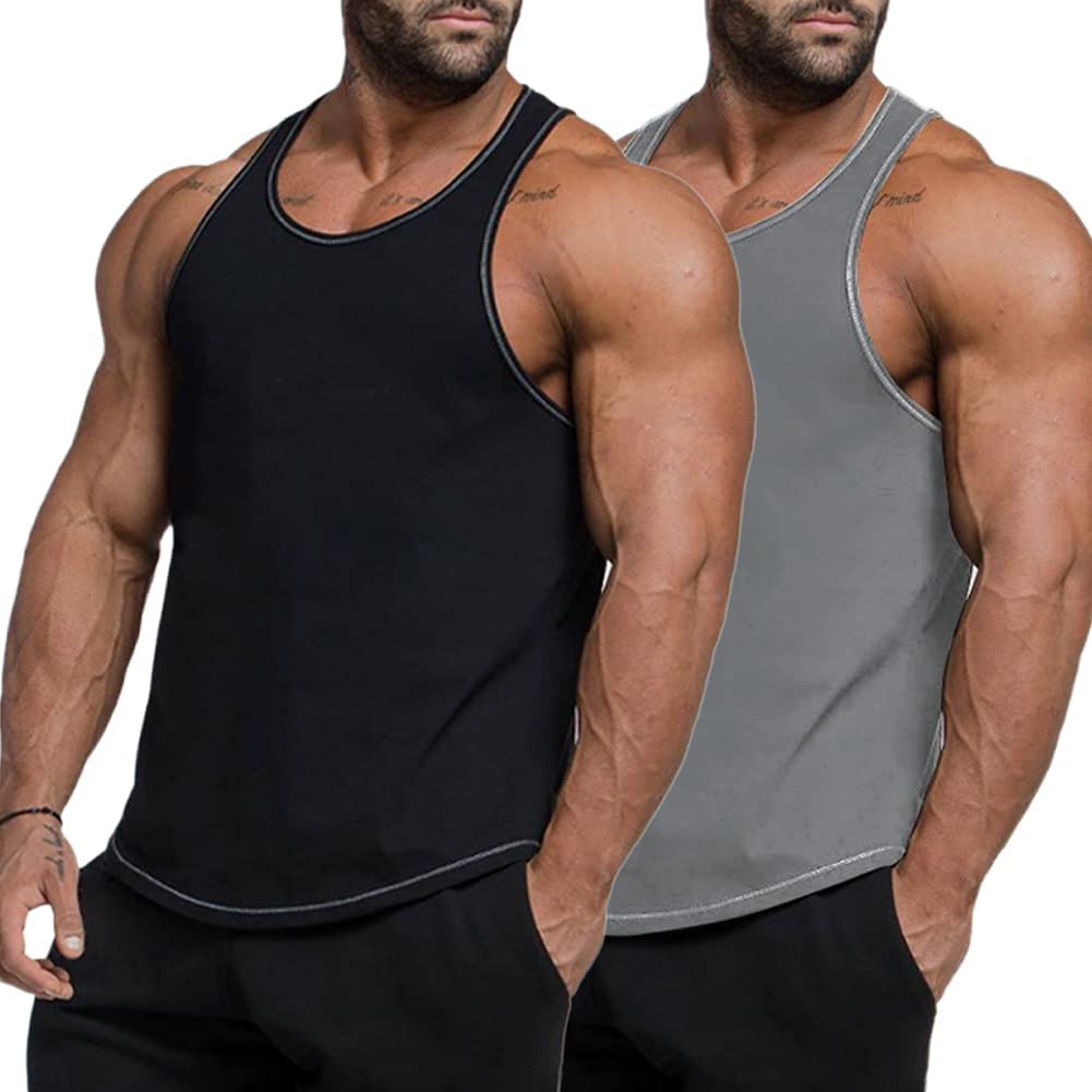 LecGee Men's 2 Pack Workout Tank Top Dry Fit Y-Back Gym Muscle Tee