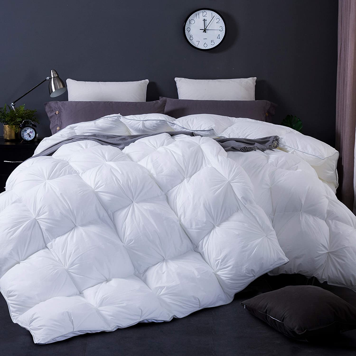 WENERSI Feather Down Comforter King Beautiful Pinch Pleat Duvet Inser