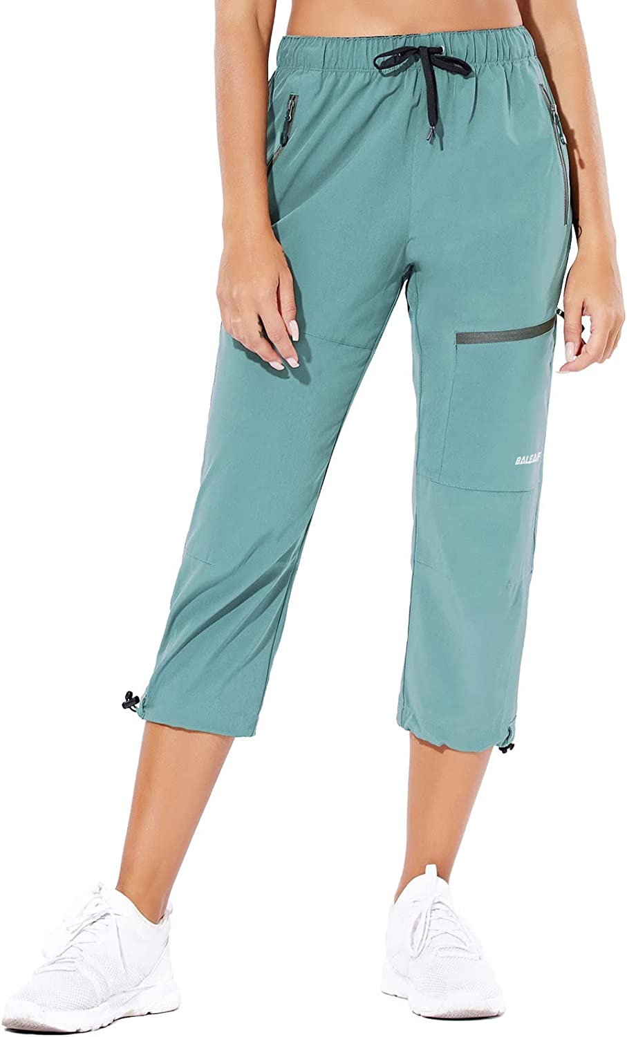 Baleaf Womens Hiking Cargo Capris Outdoor Lightweight Water Resistant Pants  Upf 50 Zipper Pockets Light Green Size M