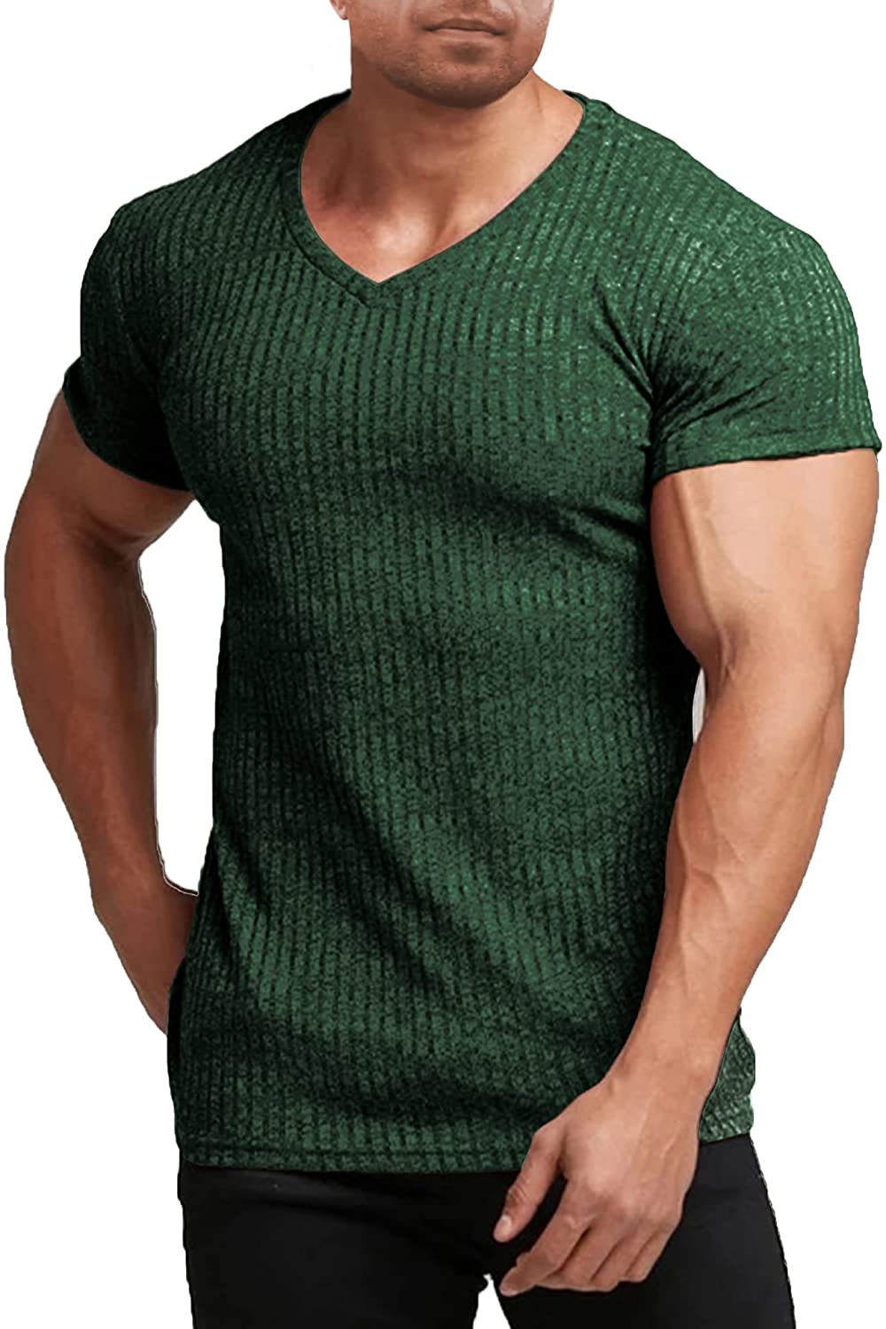 COOFANDY Men's Muscle T Shirts Stretch Short Sleeve V Neck Bodybuilding Workout Tee Shirts 