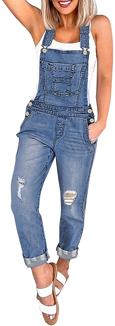 luvamia Women's Casual Stretch Adjustable Denim Bib Overalls Jeans ...