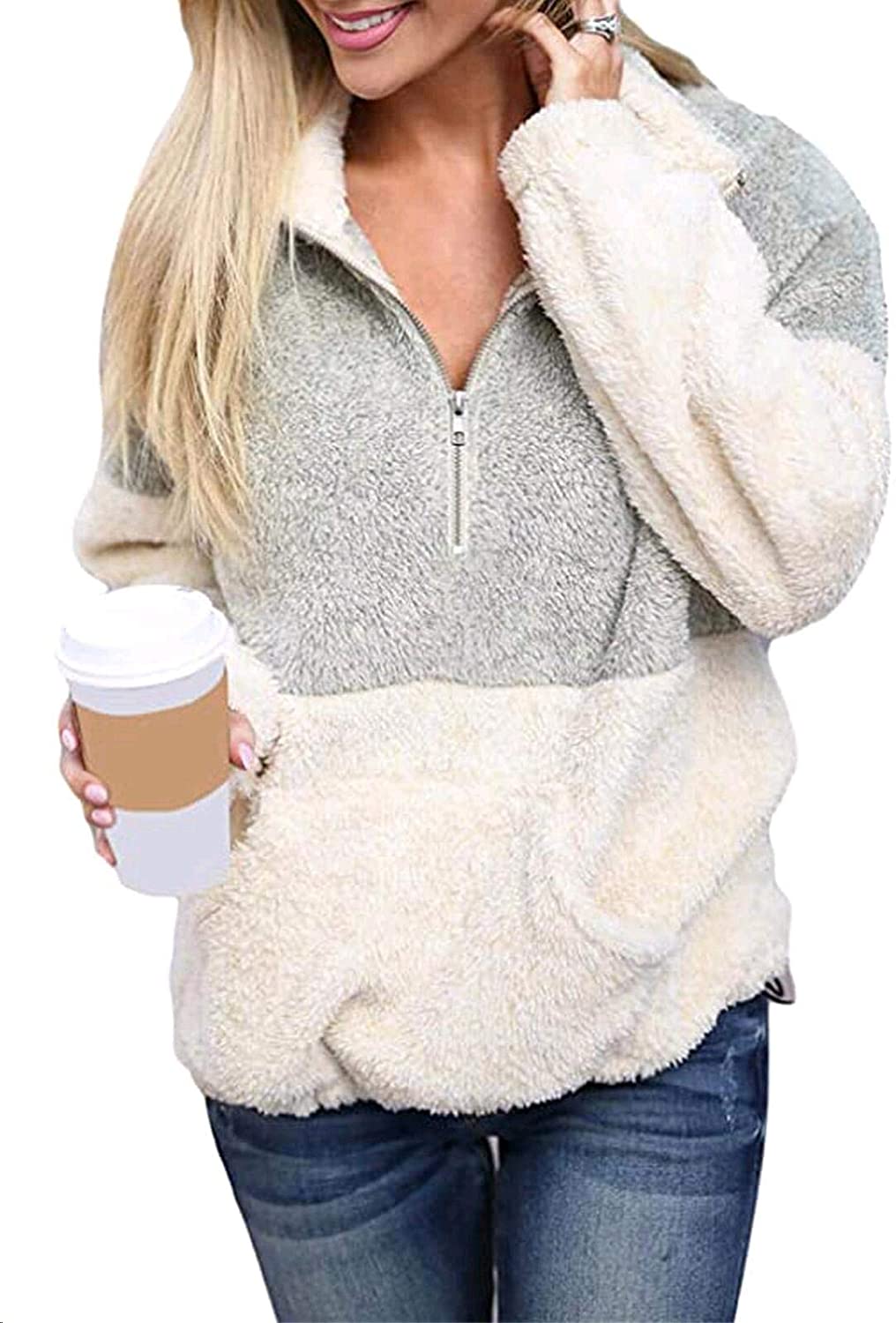 thumbnail 4  - Acelitt Women&#039;s Cozy Oversize Fluffy Fleece Sweatshirt Pullover Outwear (18 Colo