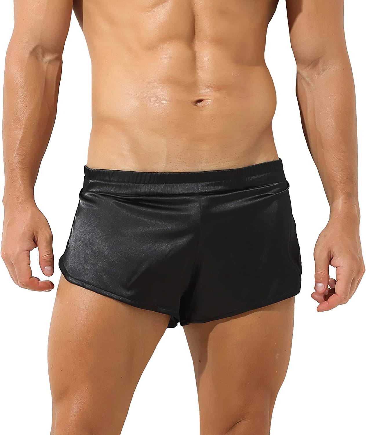 YOOBNG Men's PU Leather Shorts Mens Exotic Boxer Shorts Elastic