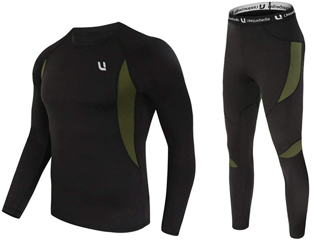 UNIQUEBELLA Men's Thermal Underwear Sets Top & Long Johns Fleece Sweat ...