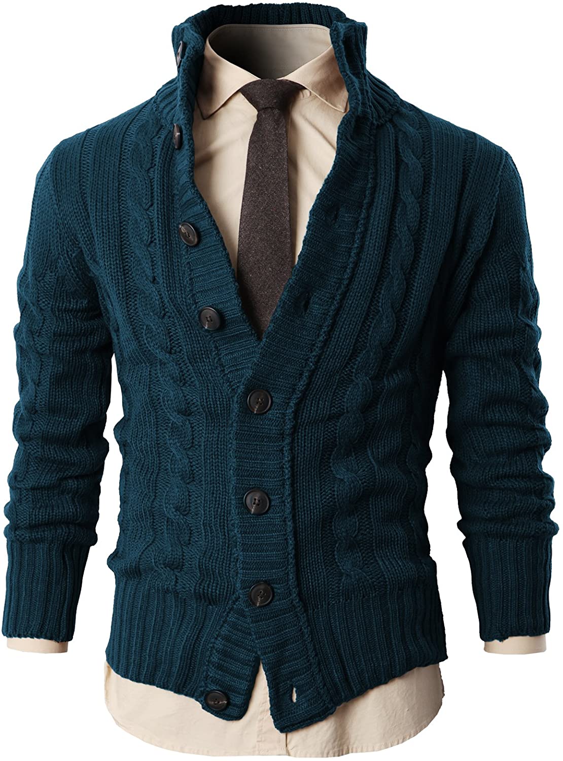 H2H Mens Casual Slim Fit Cardigan Cable Knitted Sweater Thermal Button ...