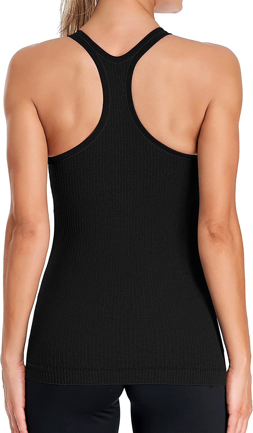 Women's Ribbed Workout Tank Tops with Built in Bra Racerback Athletic Top 