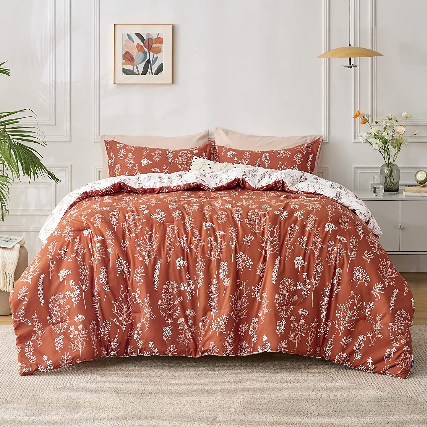 Bedsure King Size Comforter Set - Sage Green Comforter Set Reversible Floral  Bed