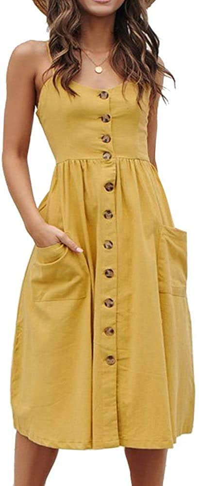 ECHOINE Women's Summer Dresses, Floral Boho Spaghetti Strap Button Down  Swing Mi | eBay