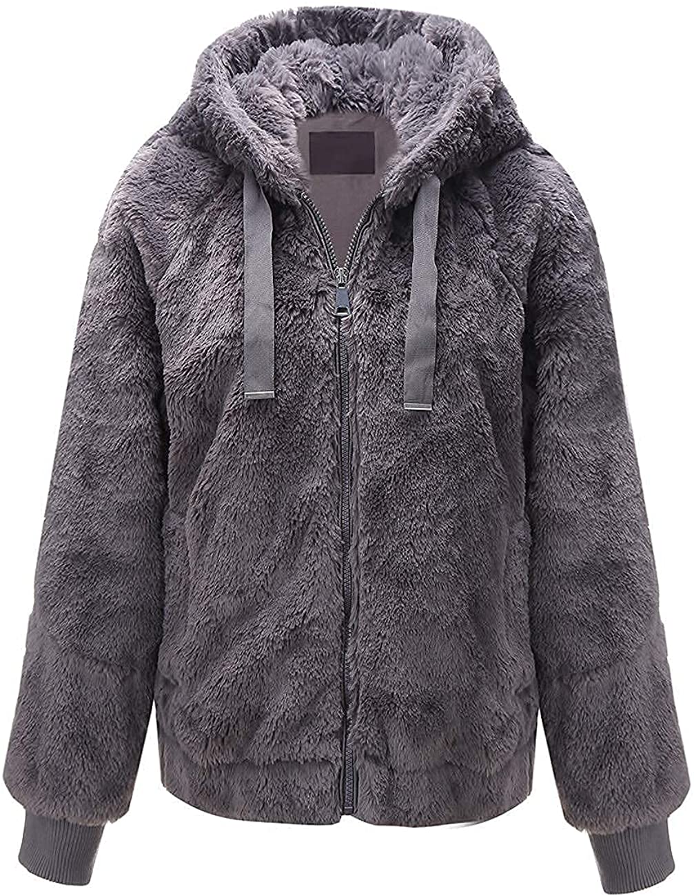 Giolshon Women Faux Fur Fleece Coat Fall and Winter Fashion Puffy Fuzzy Lovely Shearling Shaggy Jacket with Hood 
