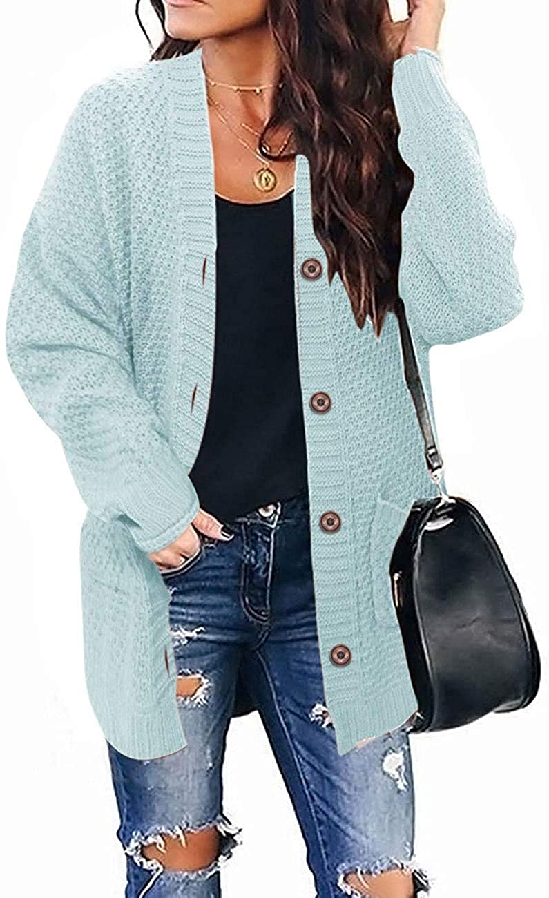 YSkkt Womens Plus Size Cardigan Long Cable Knit Chunky Oversized Fall Button Sweaters with Pockets