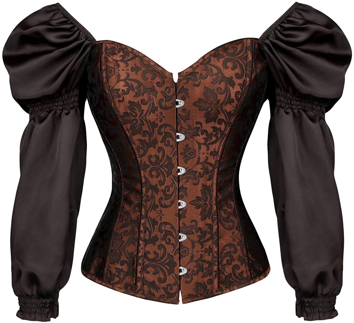 Charmian Women's Renaissance Victorian Brocade Long Sleeves Overbust Corset  Top