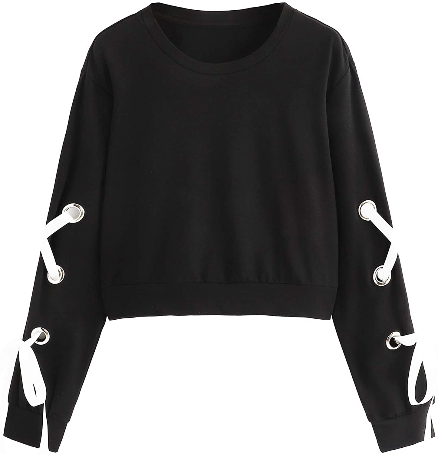 SweatyRocks Womens Solid Black Long Sleeve Pullover Crop Top Hoodie 