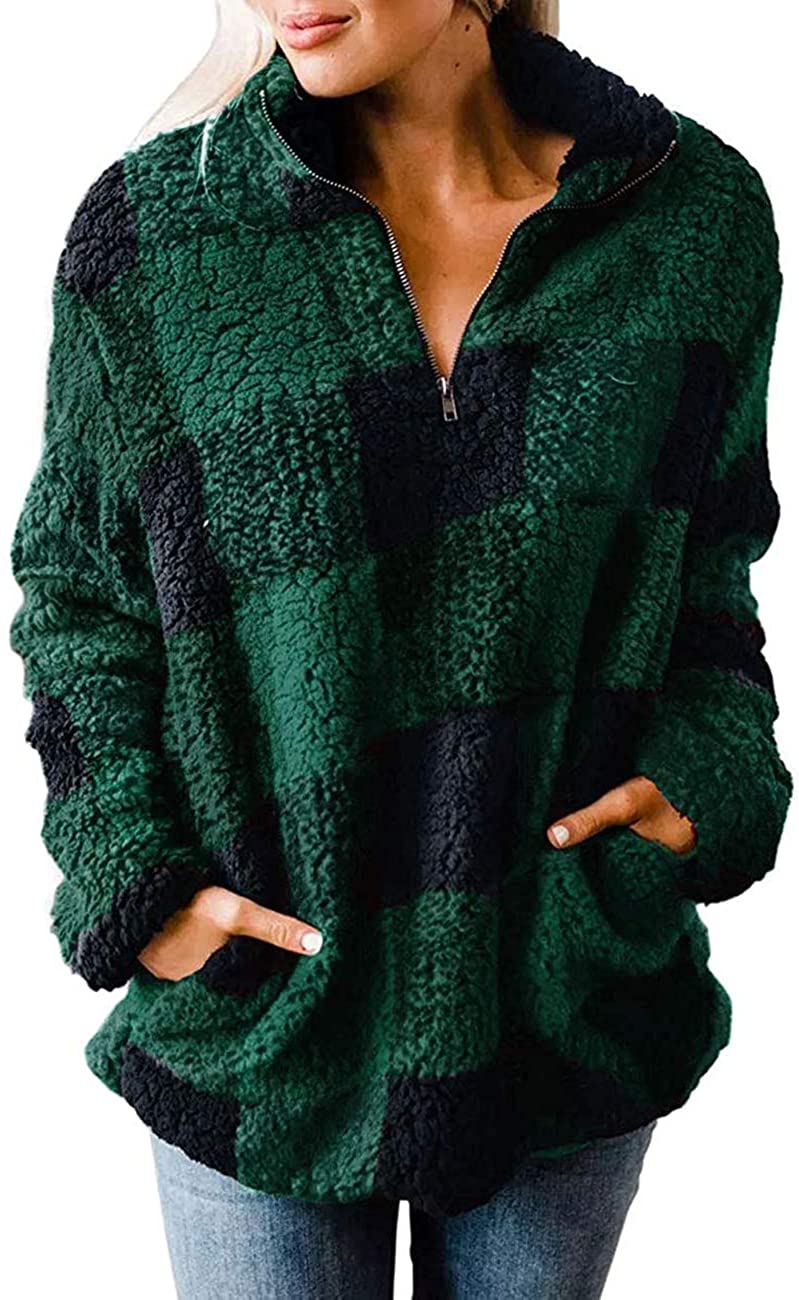 SweatyRocks Womens Warm Fleece Sweatshirt Zip Up Pocke Causal Soft Sherpa Pullover Shirt Outwear Coat 