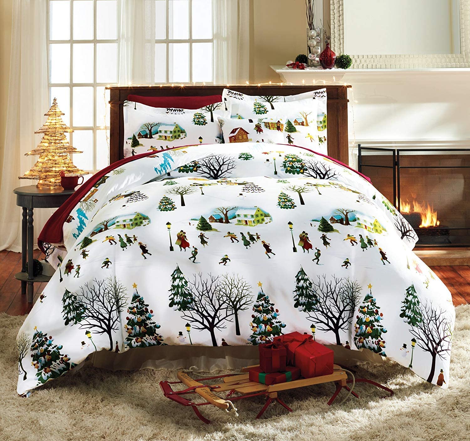 Bits and Pieces Christmas Village Full/Queen Duvet Bedding Set Soft