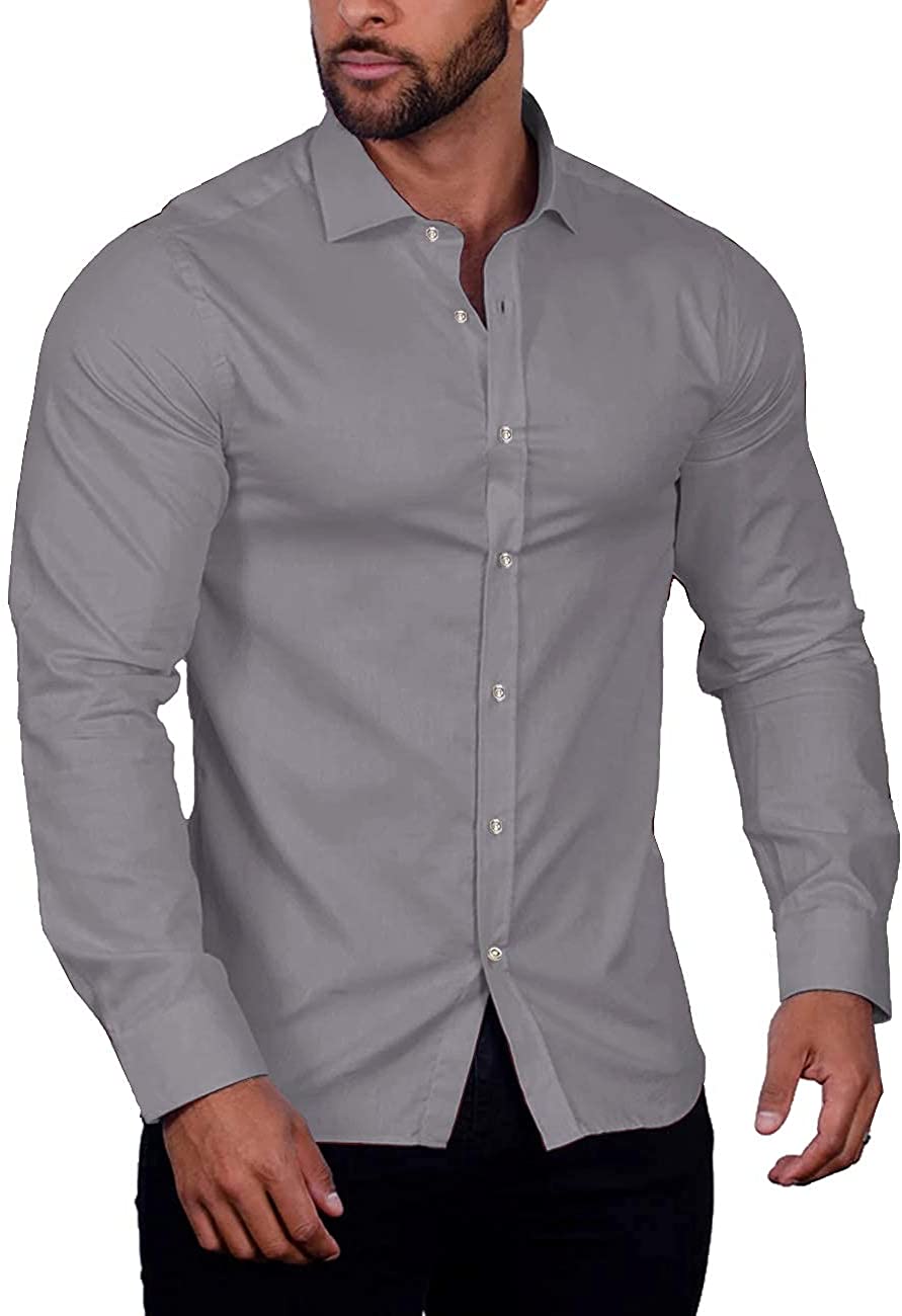 COOFANDY Men's Muscle Fit Dress Shirts Long Button Do | eBay