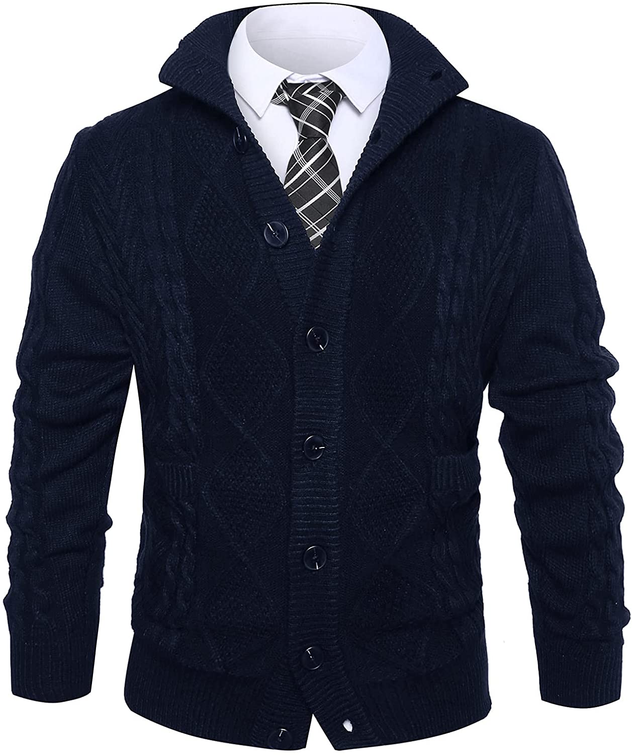 Neufigr Mens Casual Stand Collar Cardigan Stylish Button Down Knitted Sweater with Pockets