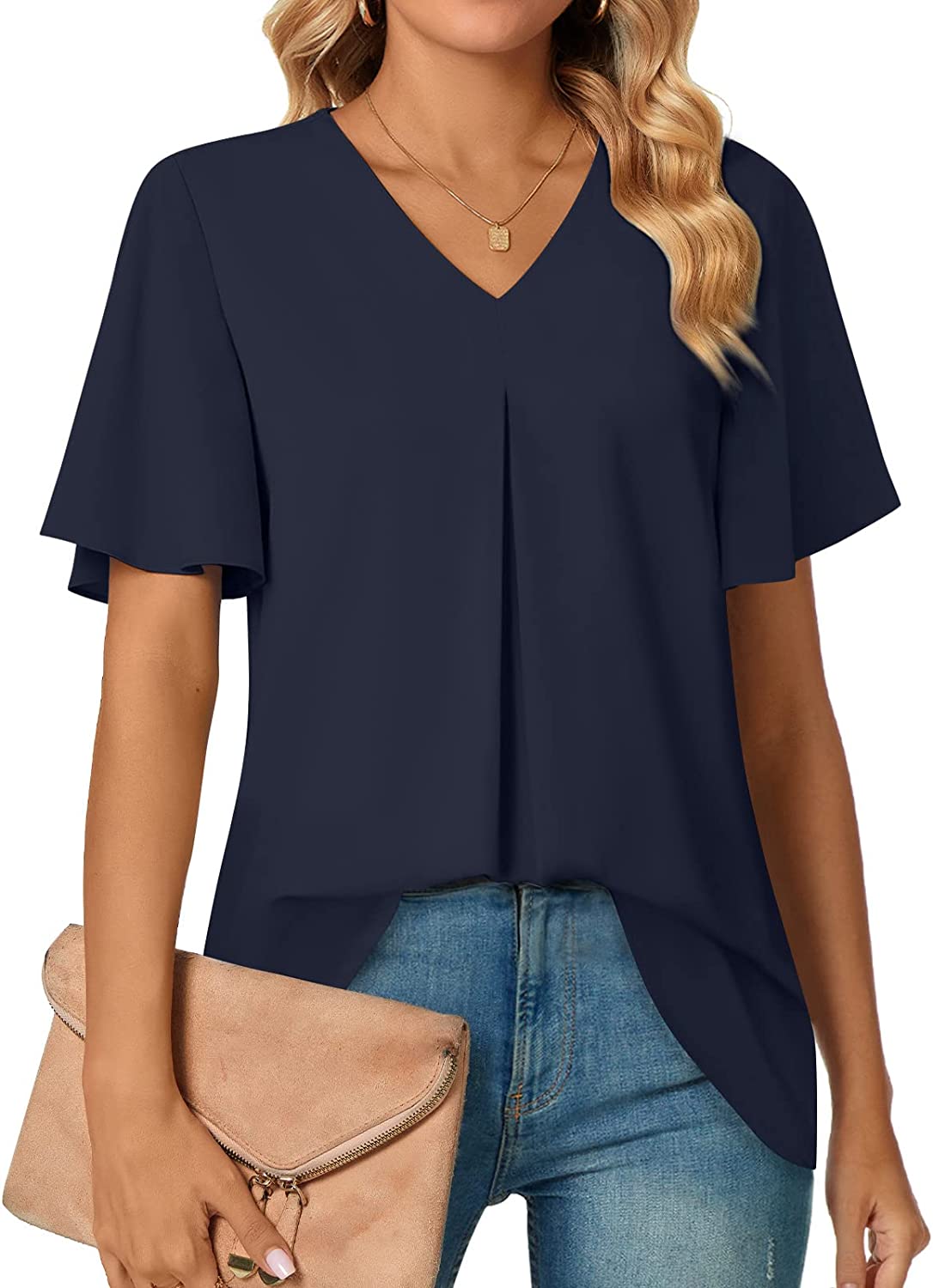 Anyally Womens Summer Dressy Chiffon Blouses V Neck Petal Short Sleeve Tunic  Tops for Leggings Casual T-Shirts, XL Mint Green - Yahoo Shopping