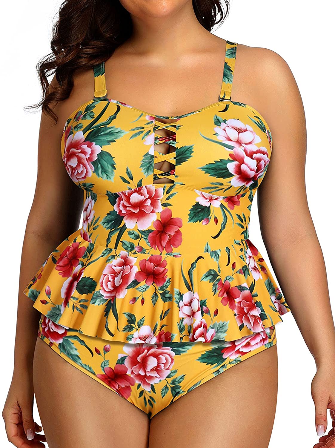 Yonique Plus Size Swimsuits for Women Peplum Tankini Tops High