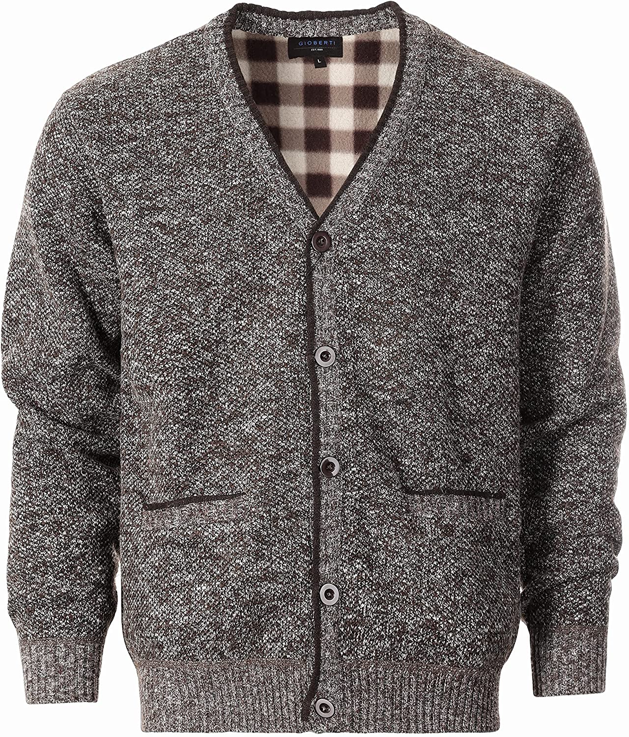 Gioberti Men's Knitted V-Neck Button Down Cardigan Sweater with Flannel Lining and Pockets