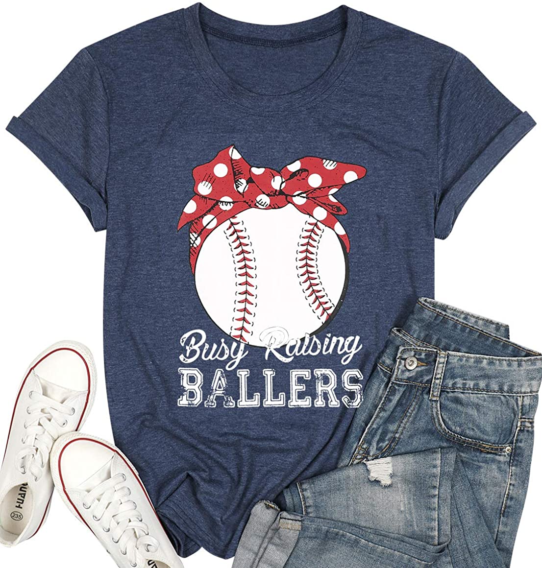 Baseball Shirt Women Busy Raising Ballers Shirt Funny Baseball Mom Short  Sleeve Tee Top Grey at  Women's Clothing store