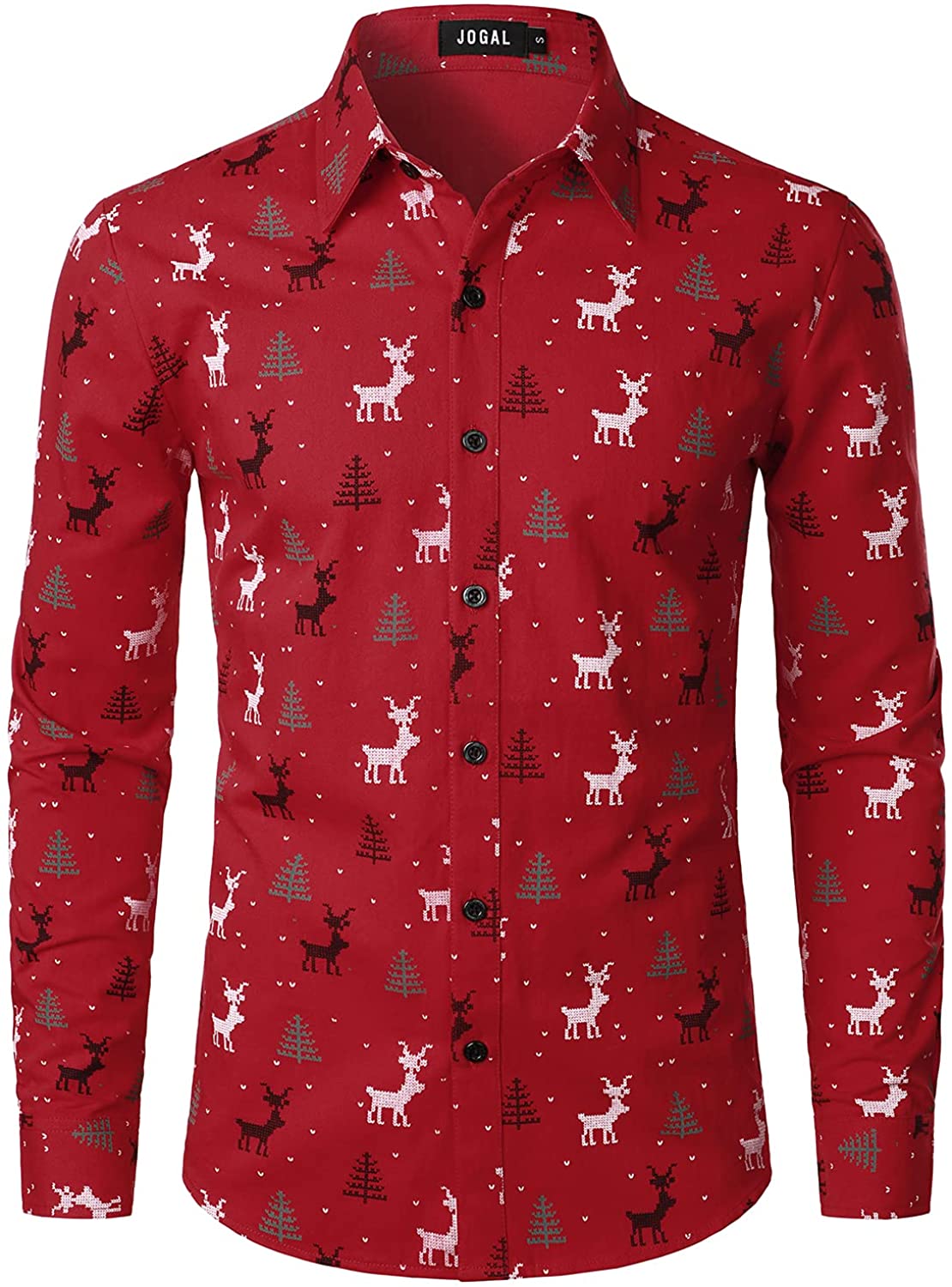JOGAL Mens Fun Christmas Print Santa Claus Shirts Long Sleeve Button Up Dress Shirts