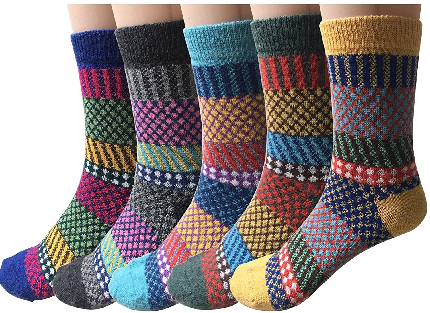 Justay 5 Pairs Winter Womens Wool Socks Vintage Warm Socks Thick Cozy Socks  Knit